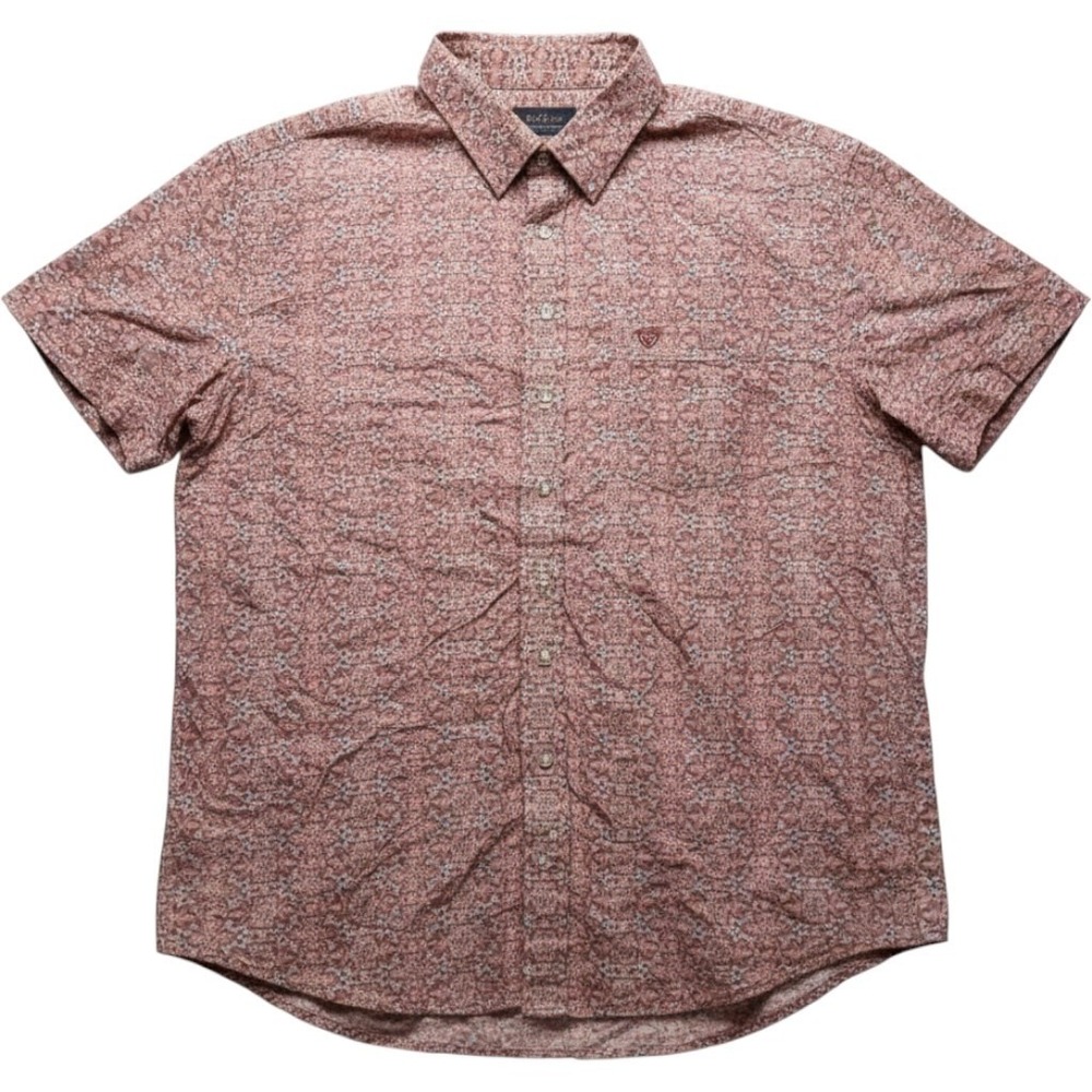 Rock & Roll Denim Shirt Mens 2XL Red Geometric Short Sleeve Stretch Button-Up